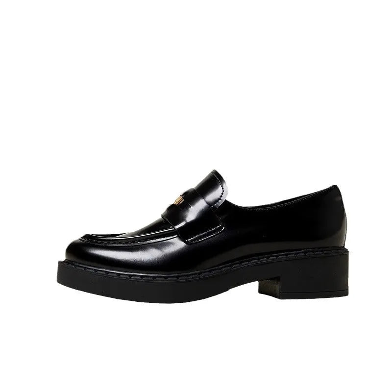 Thick high heels loafers women's small leather shoes