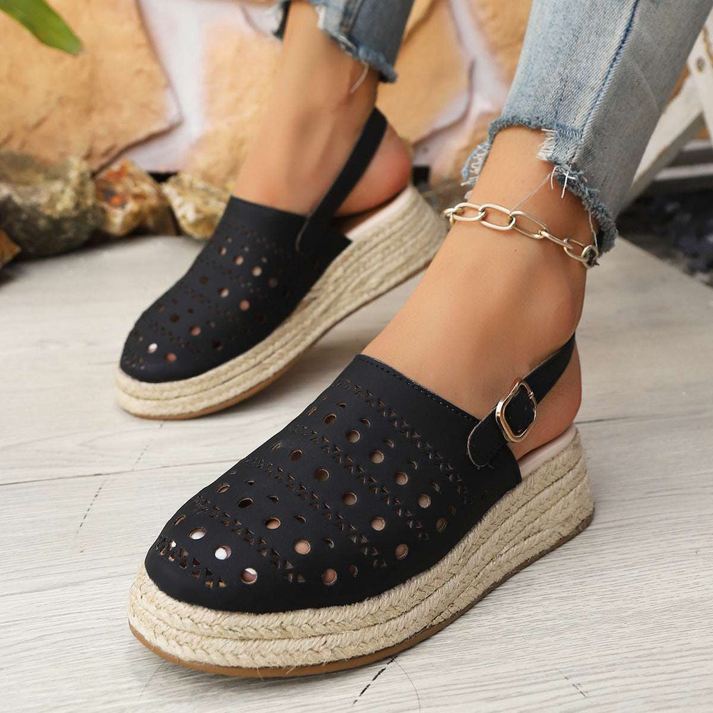 Baotou sandals women's thick soled sloping heel retro hemp rope hollowed out women's sandals