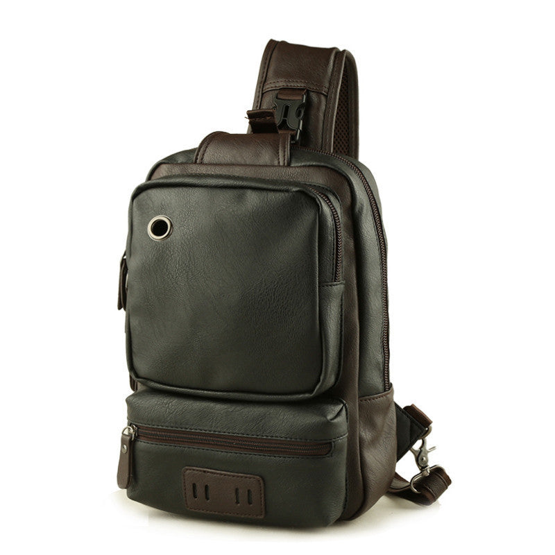 Leather men bag student backpack leisure