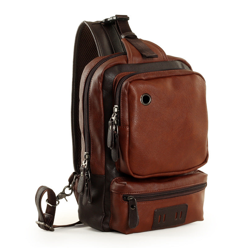 Leather men bag student backpack leisure