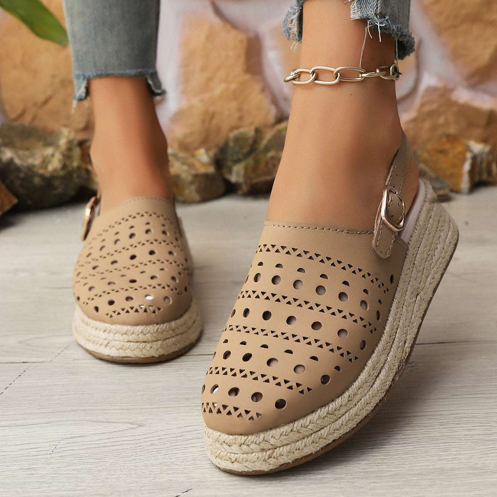 Baotou sandals women's thick soled sloping heel retro hemp rope hollowed out women's sandals