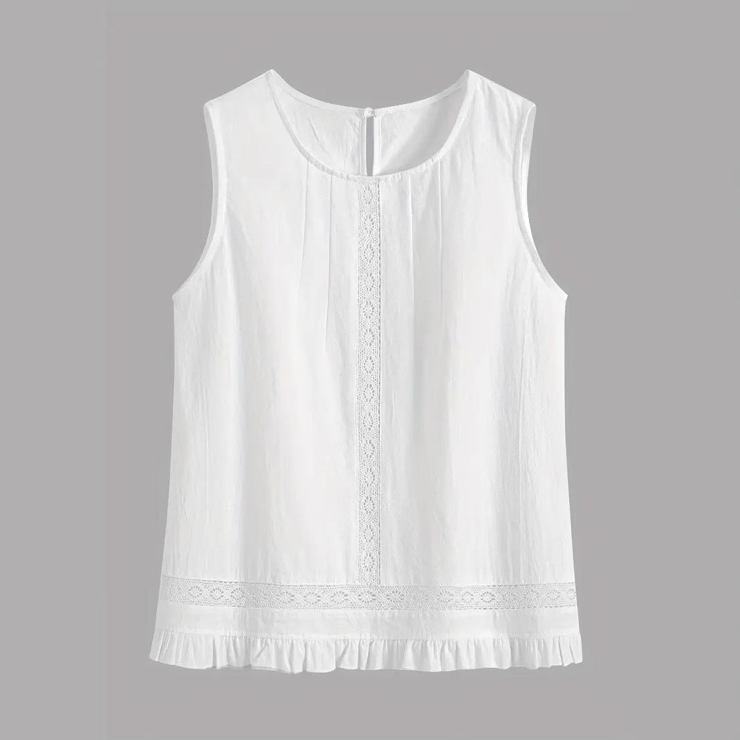 Elegant Lace Shirt Sleeveless Floating Pants