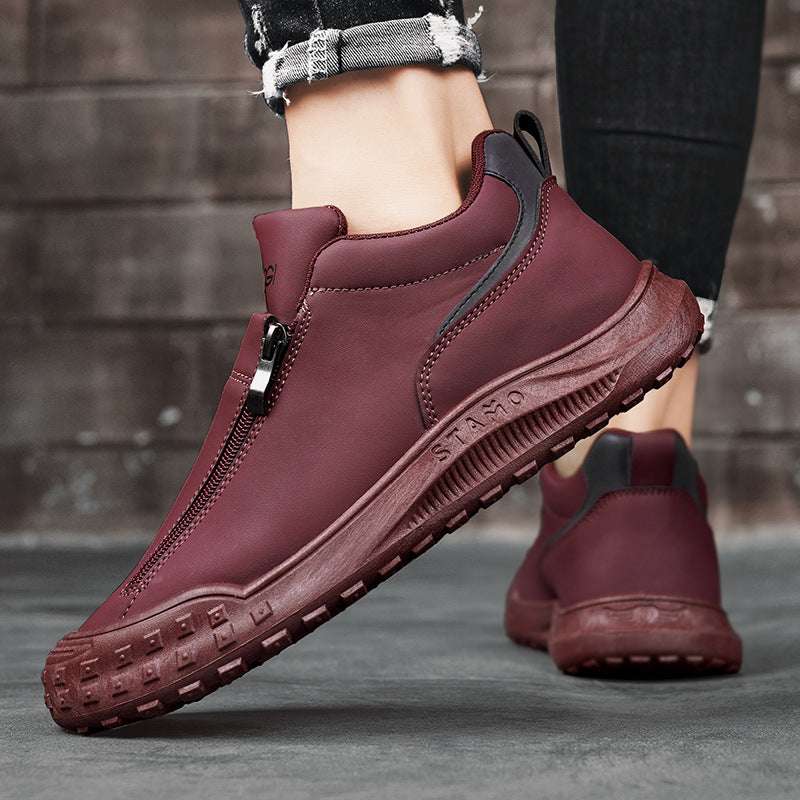 Men's shoes sports and casual shoes zippers low top board shoes with one foot kick