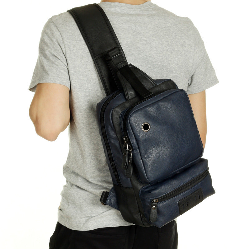 Leather men bag student backpack leisure