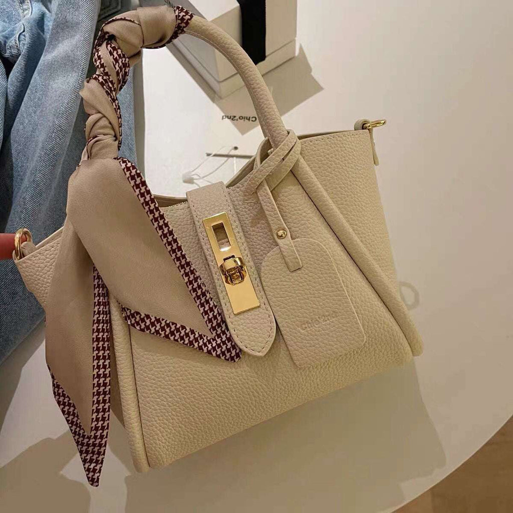 Litchi Pattern Soft Leather Portable Tote Bag