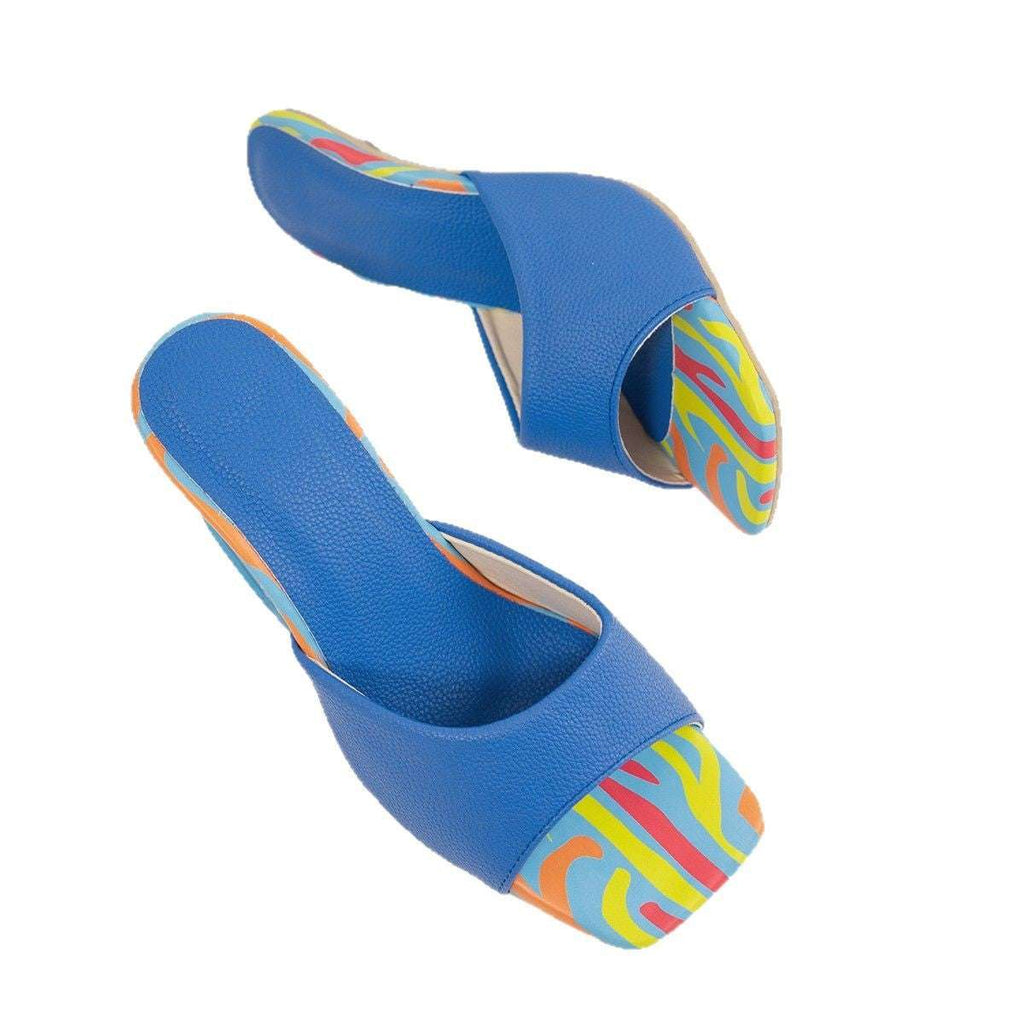 Fashionable high-heeled plus size women's square headed slippers for external wear