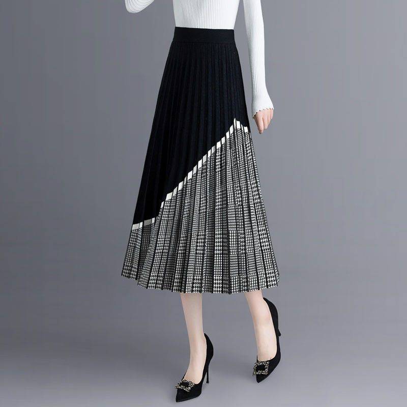 Women's Fashion High Waist Mid Length Knitted Skirt