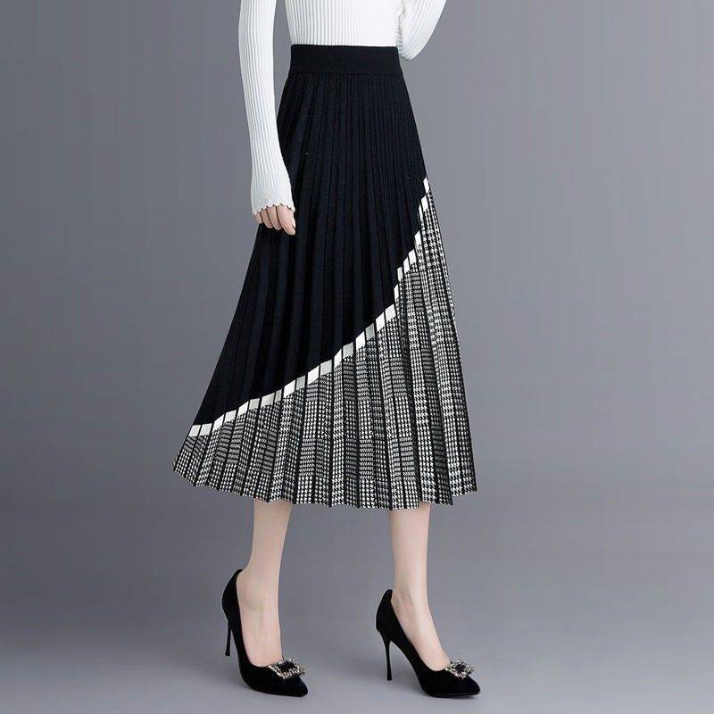Women's Fashion High Waist Mid Length Knitted Skirt
