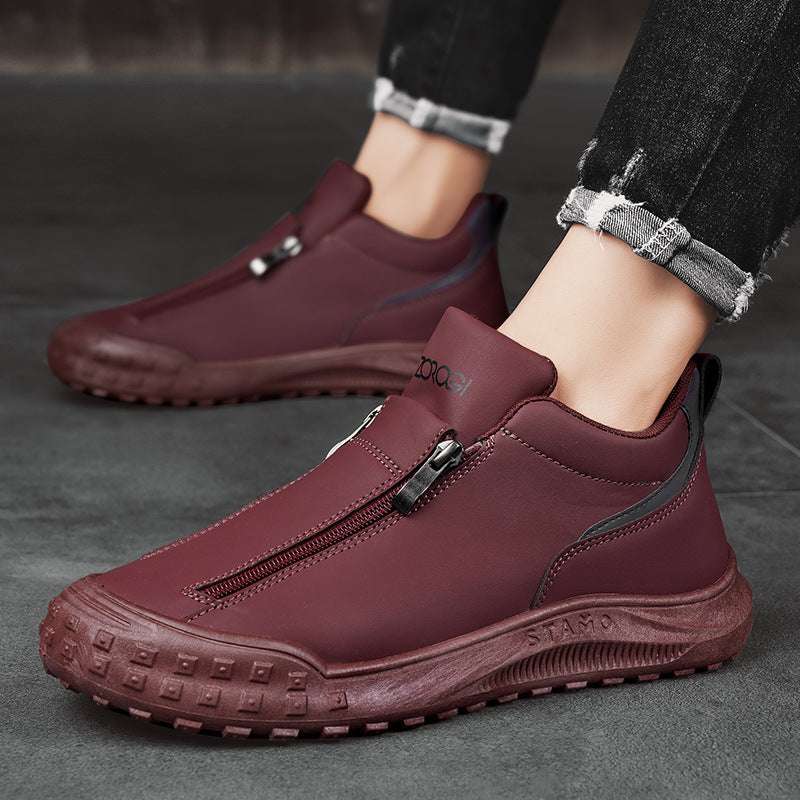 Men's shoes sports and casual shoes zippers low top board shoes with one foot kick