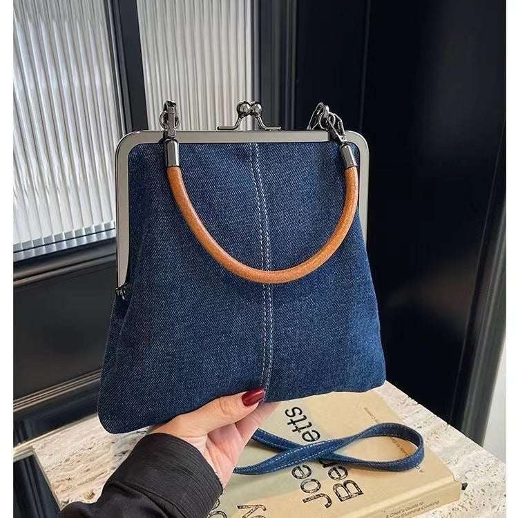 Small handbag women's handbag handmade denim splicing hand-held crossbody bag single shoulder bag small shoulder bag