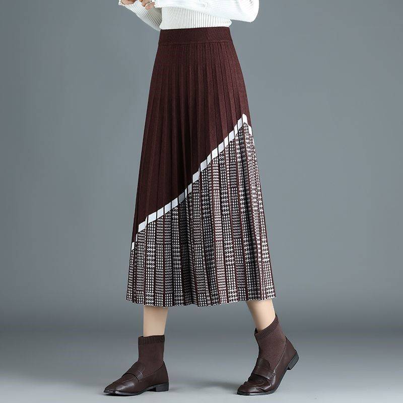 Women's Fashion High Waist Mid Length Knitted Skirt