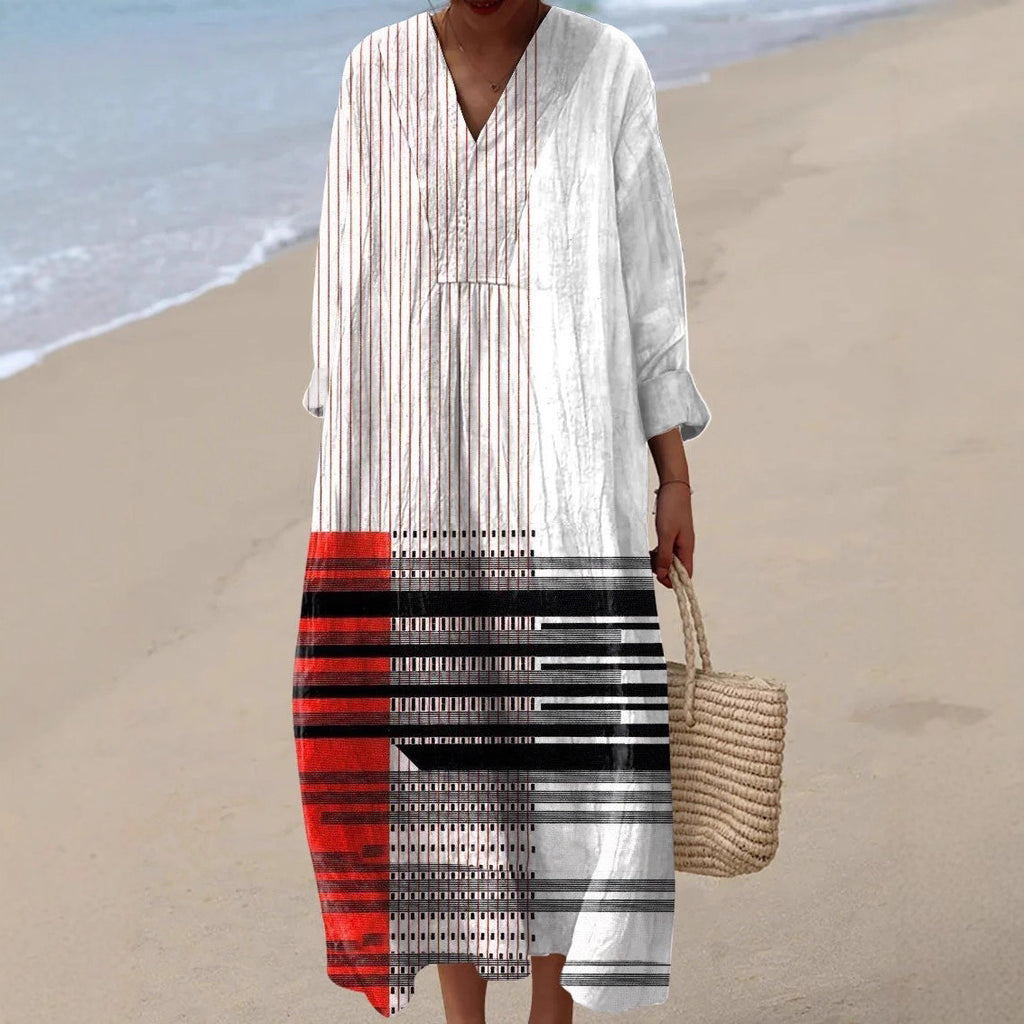 Women's Digital Printed Wide V-neck Dress