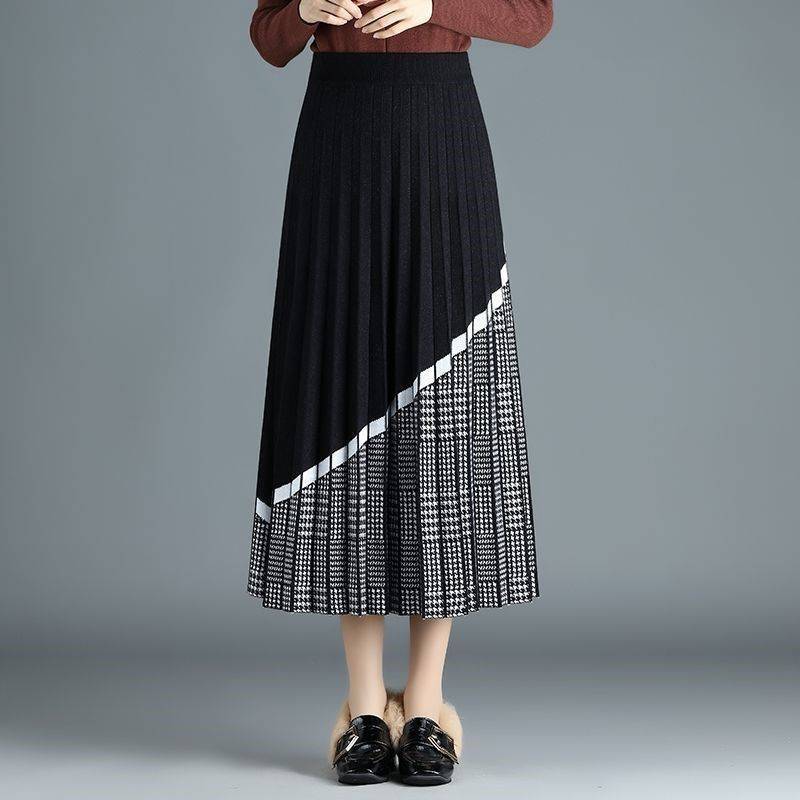 Women's Fashion High Waist Mid Length Knitted Skirt