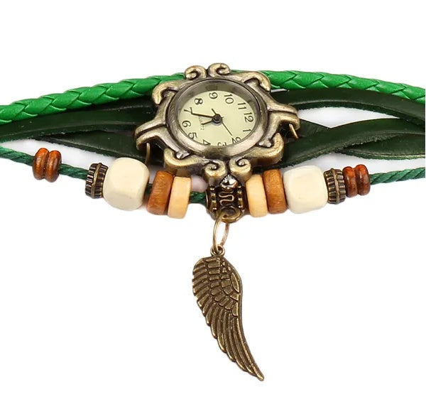 Retro Handmade Leather Angel Wing Women's Watches