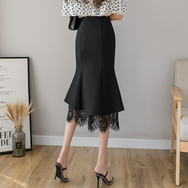 Commuter Black Lace Panel Ruffle Skirt