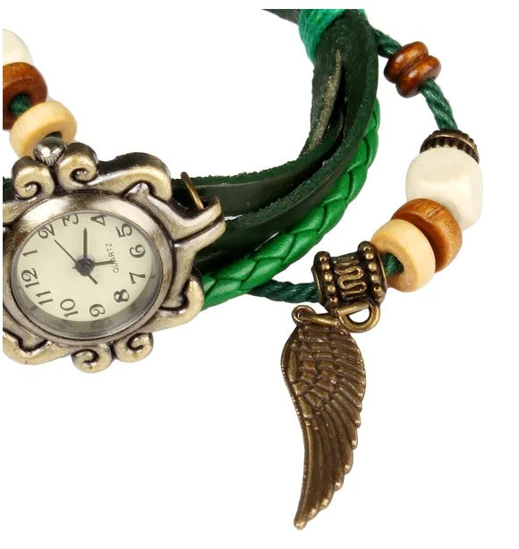 Retro Handmade Leather Angel Wing Women's Watches