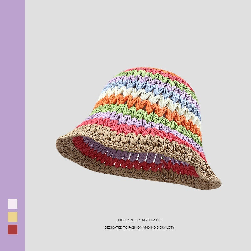 Rainbow Straw Bucket Hat Bucket Hat