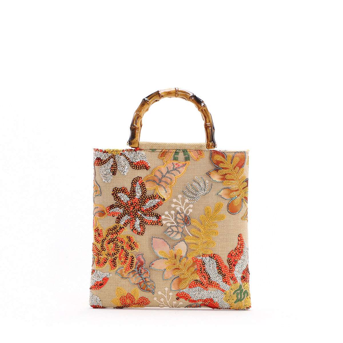 Vintage Embroidered Bamboo Handbag