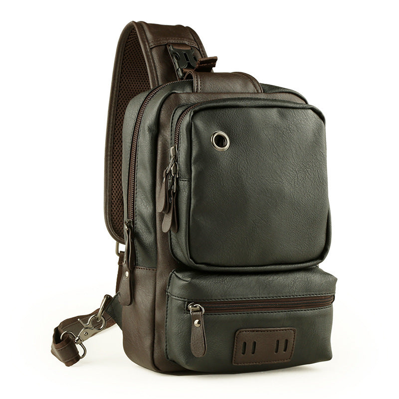 Leather men bag student backpack leisure