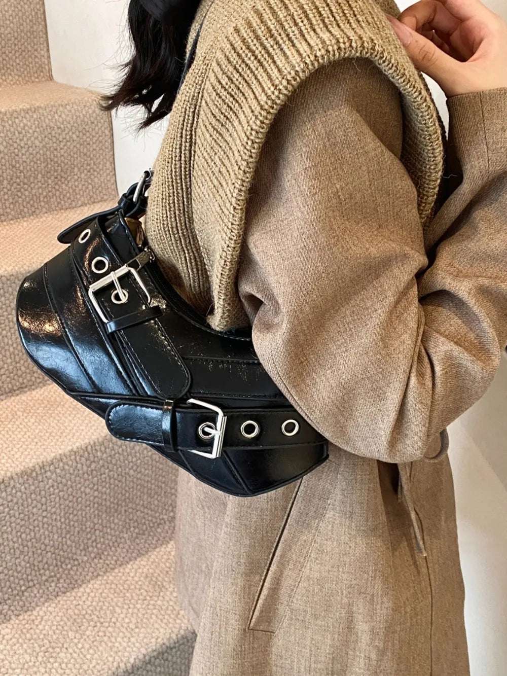 PU Leather Buckle Shoulder Bag