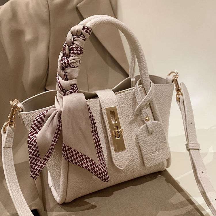 Litchi Pattern Soft Leather Portable Tote Bag