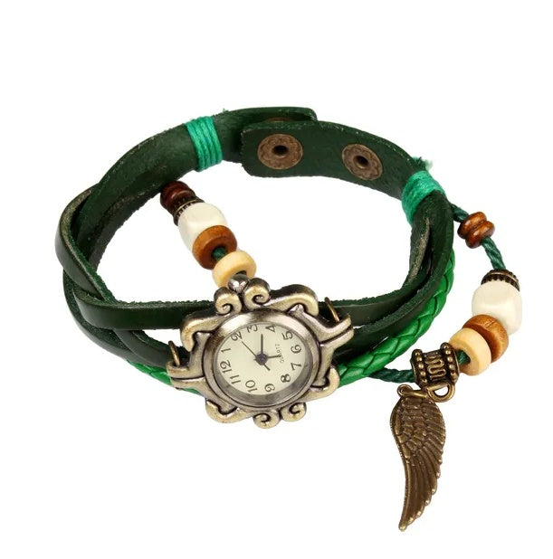 Retro Handmade Leather Angel Wing Women's Watches
