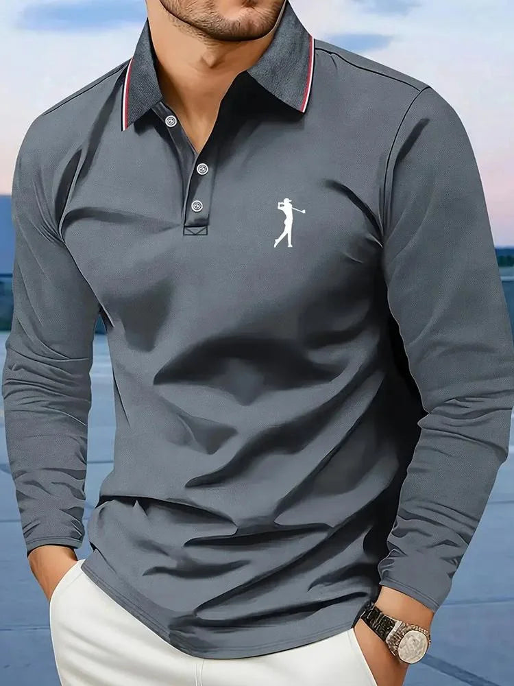 Breathable Men's Casual Long Sleeve Polo Shirt