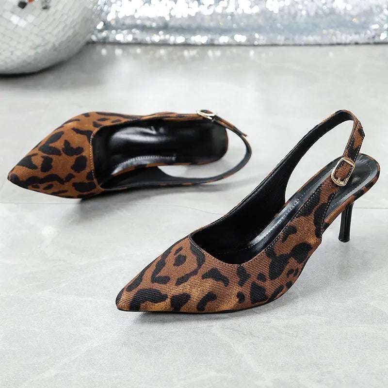 Leopard Point Toe Slingback Pumps