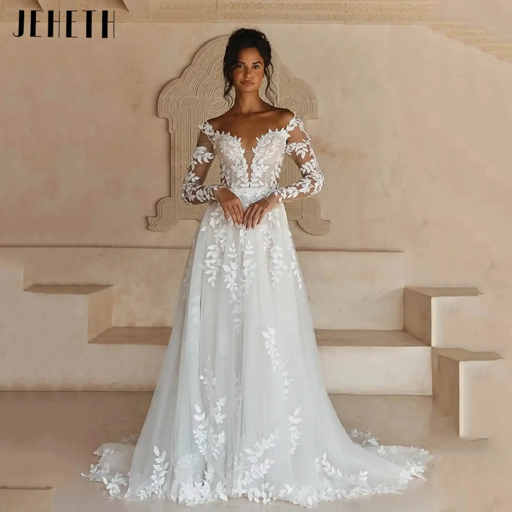 JEHETH Boat Neck Wedding Dress