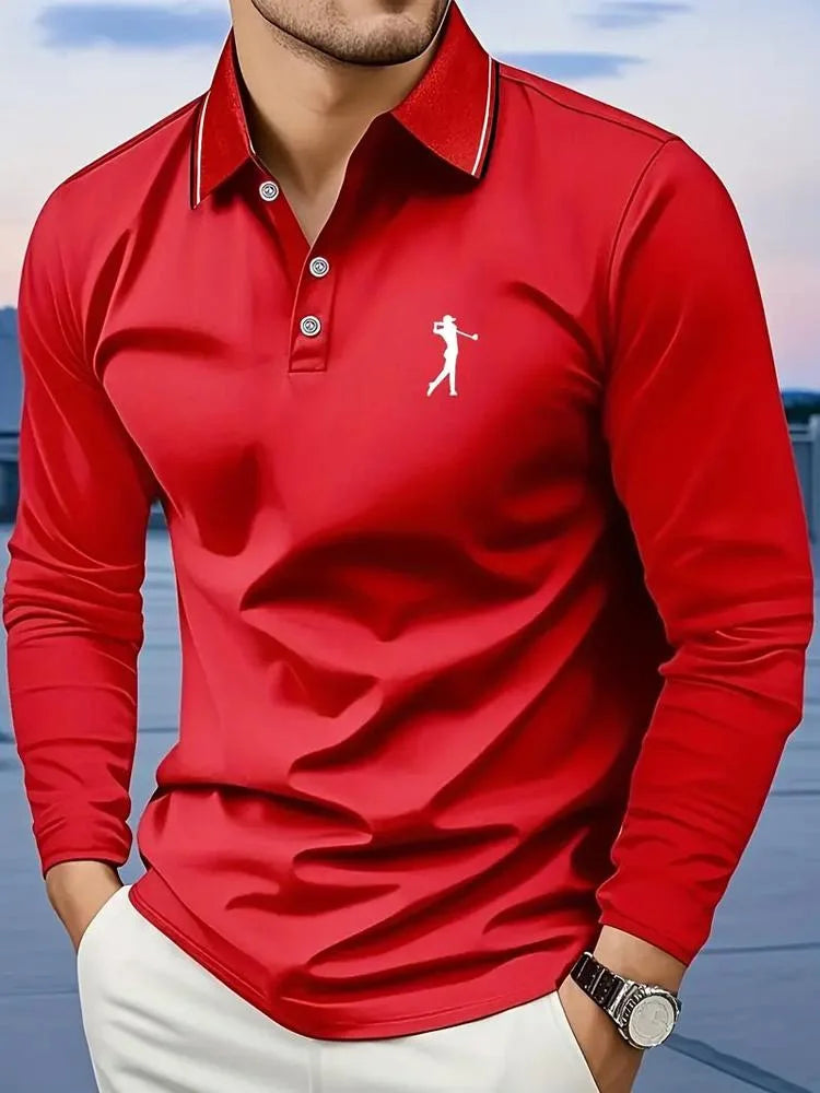 Breathable Men's Casual Long Sleeve Polo Shirt