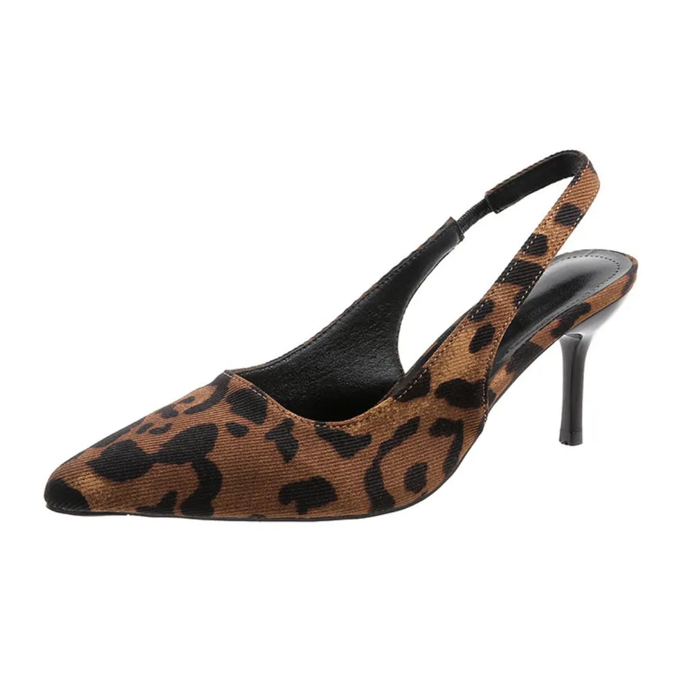 Leopard Point Toe Slingback Pumps