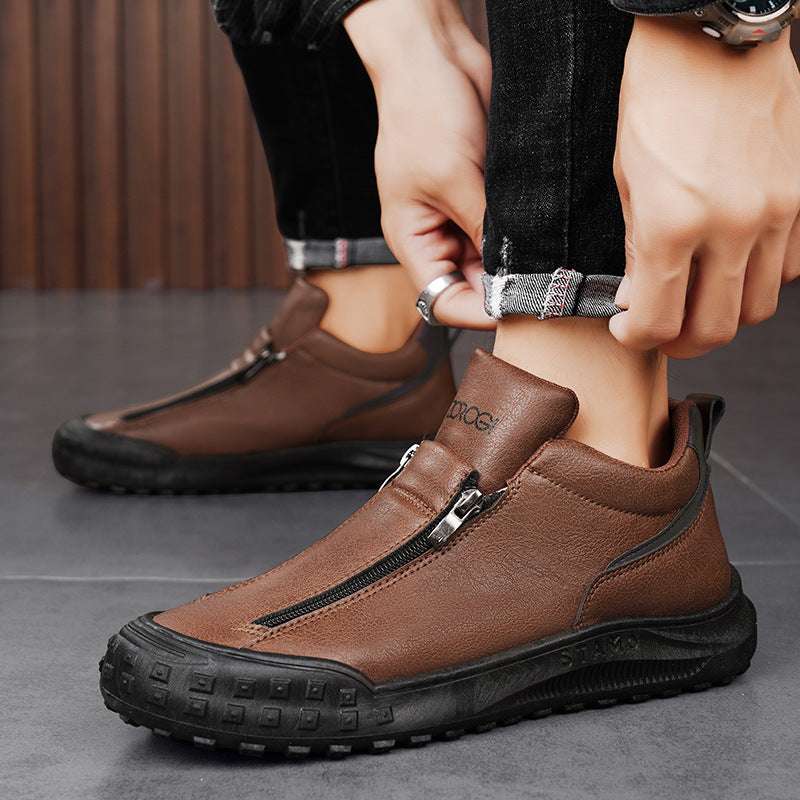 Men's shoes sports and casual shoes zippers low top board shoes with one foot kick