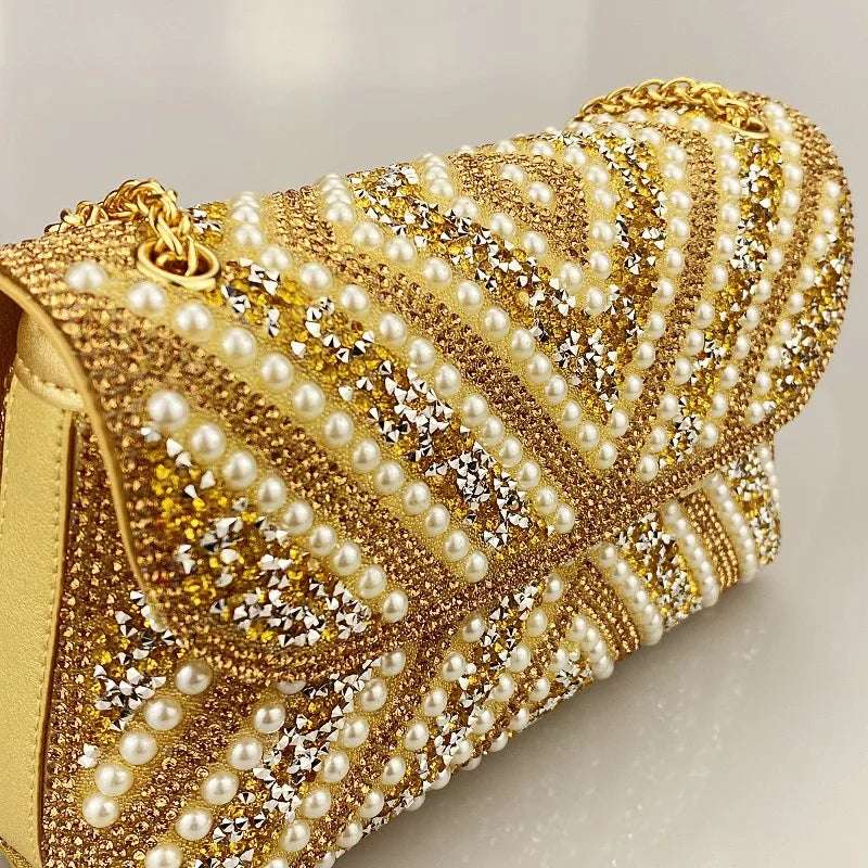 Water Diamond Underarm Handheld Bag with Inlaid Diamond Color Diamond Chain