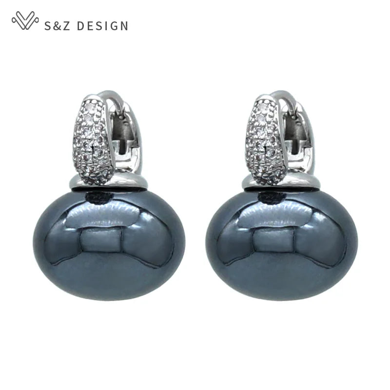 Round Big Pearl Dangle Earrings For Women