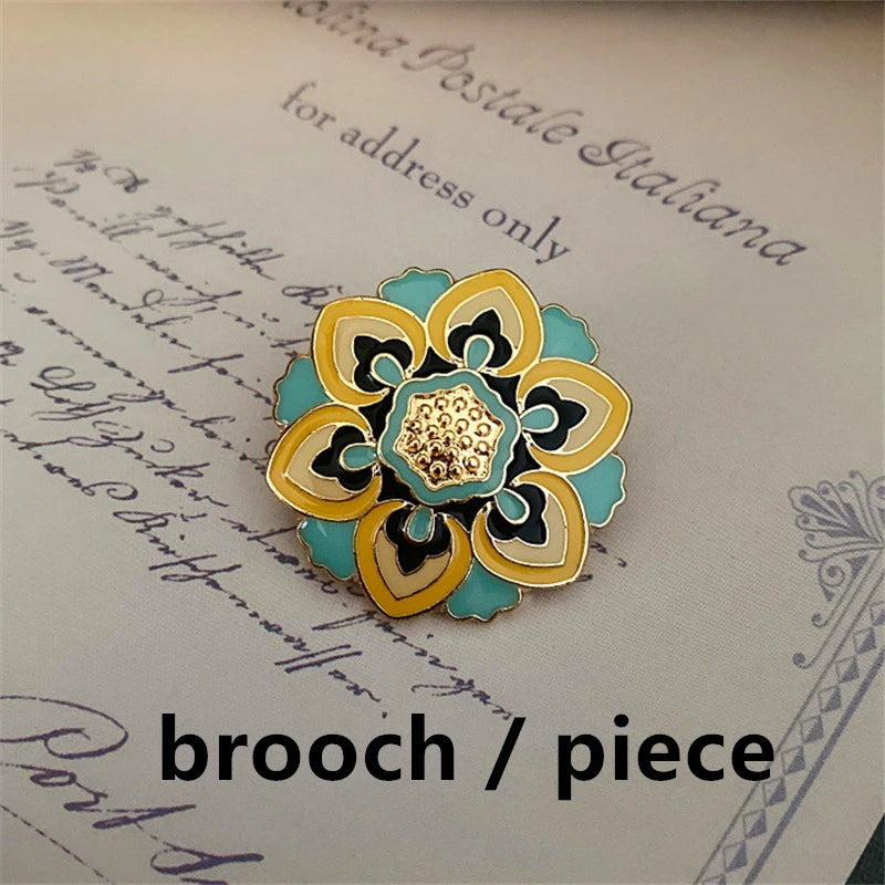 Vintage Enamel Imitation Pearls Geometric Flower Metal Stud Earring