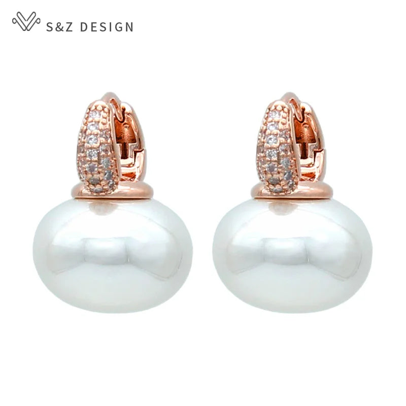Round Big Pearl Dangle Earrings For Women
