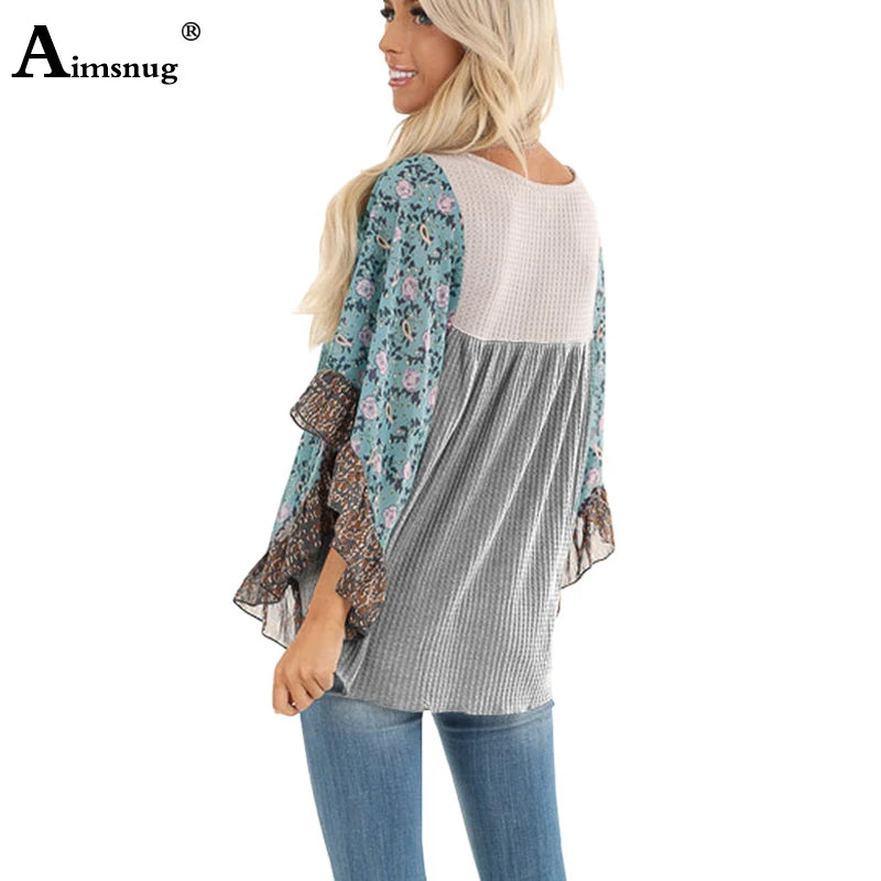 Half-Sleeve Print Splice Women's Sweaters