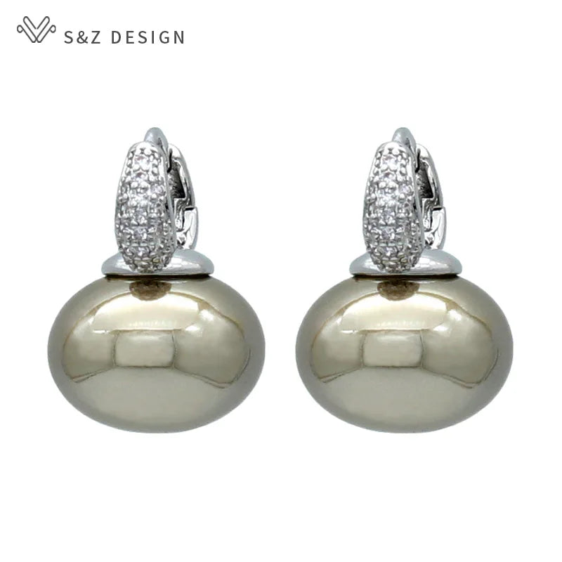 Round Big Pearl Dangle Earrings For Women