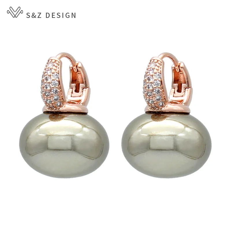 Round Big Pearl Dangle Earrings For Women