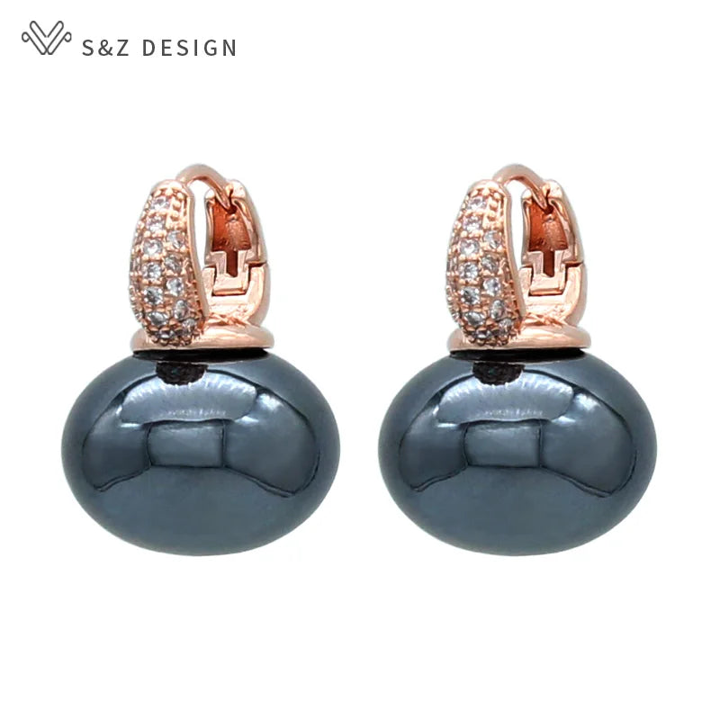 Round Big Pearl Dangle Earrings For Women