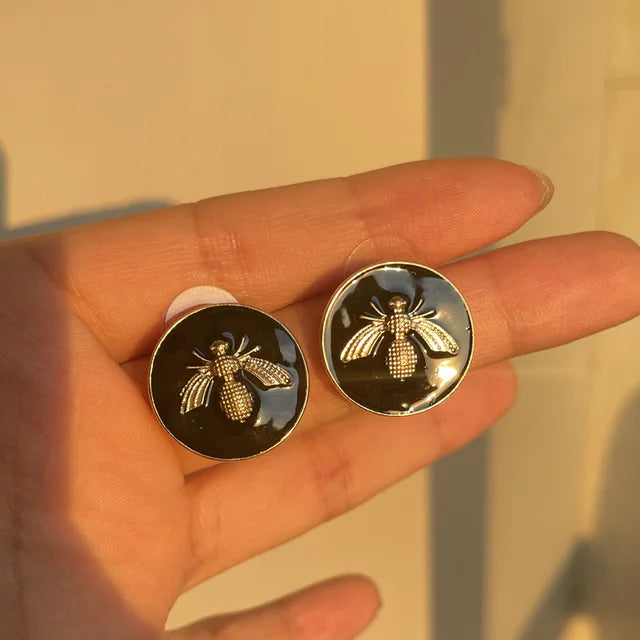 Vintage Enamel Imitation Pearls Geometric Flower Metal Stud Earring