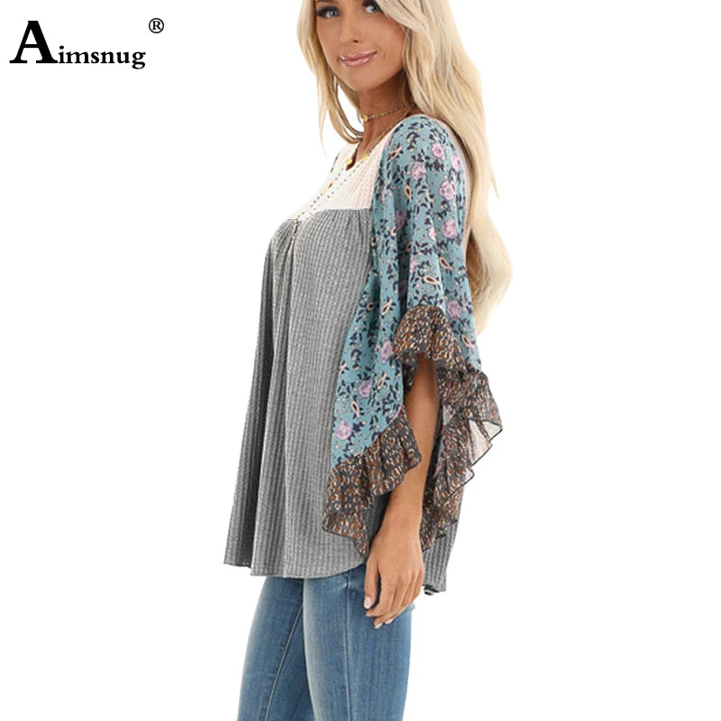 Half-Sleeve Print Splice Women's Sweaters