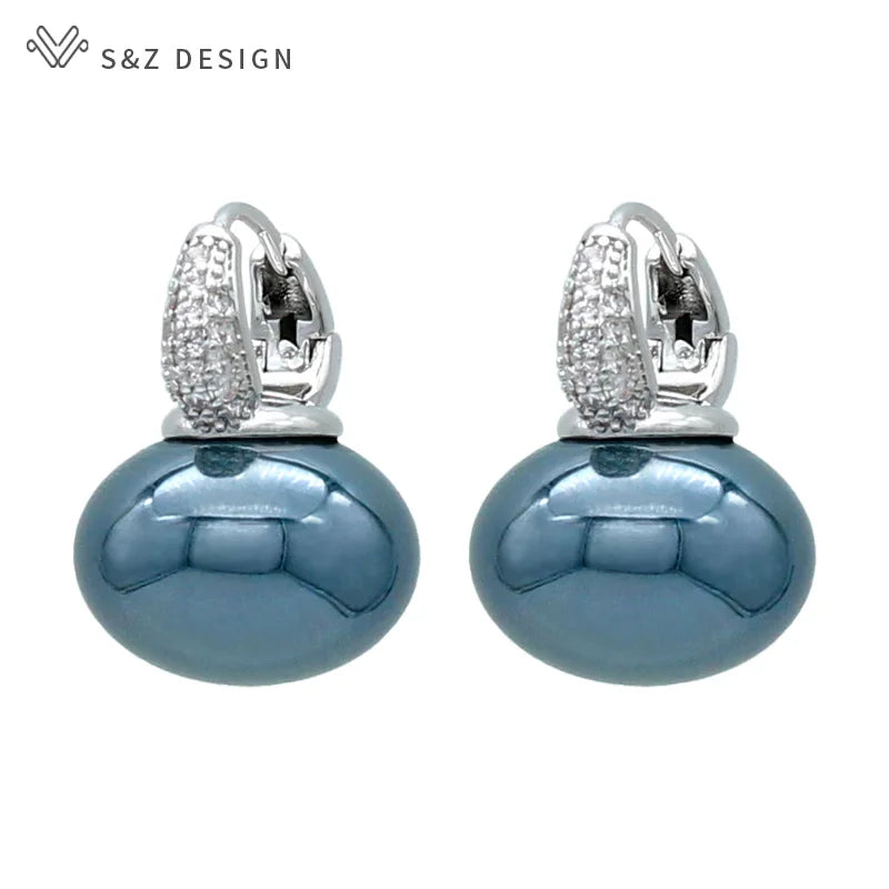 Round Big Pearl Dangle Earrings For Women