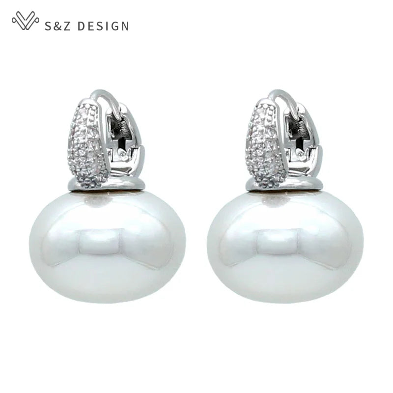 Round Big Pearl Dangle Earrings For Women