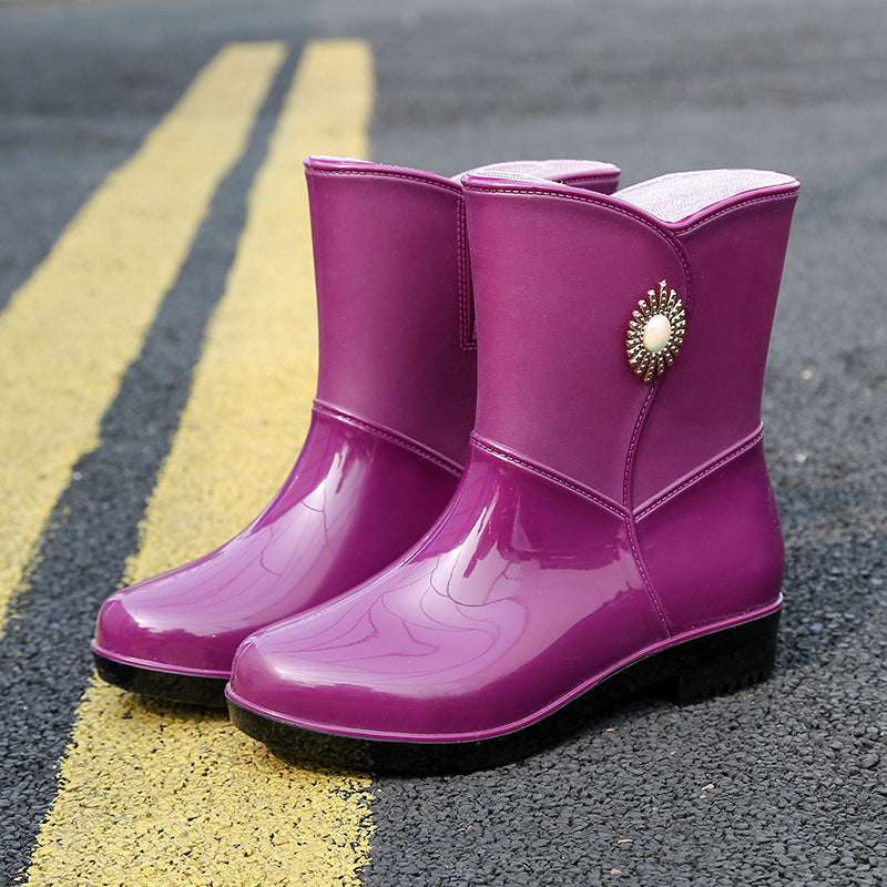 Fashion Rain Boots Women's Middle Tube Non-slip Warm