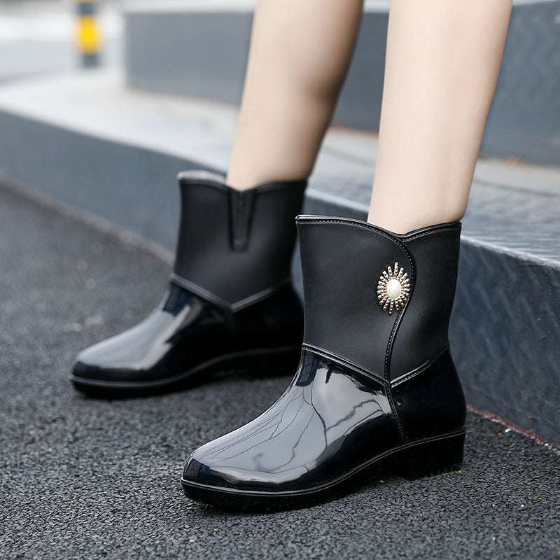 Fashion Rain Boots Women's Middle Tube Non-slip Warm