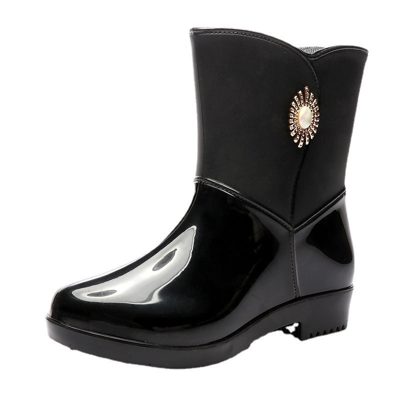 Fashion Rain Boots Women's Middle Tube Non-slip Warm