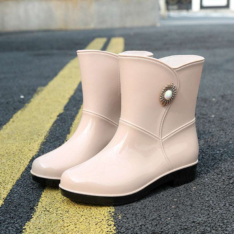 Fashion Rain Boots Women's Middle Tube Non-slip Warm