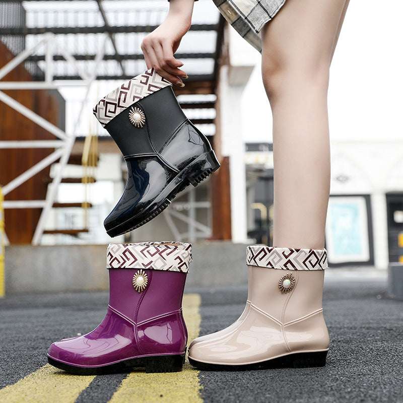 Fashion Rain Boots Women's Middle Tube Non-slip Warm