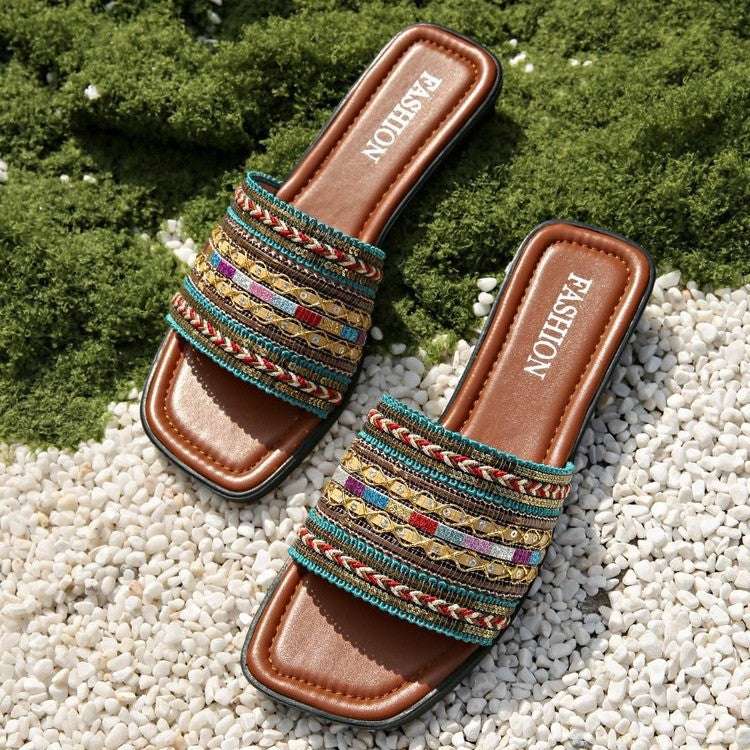Breathable Bohemian Style Slip-on Peep-toe Slippers
